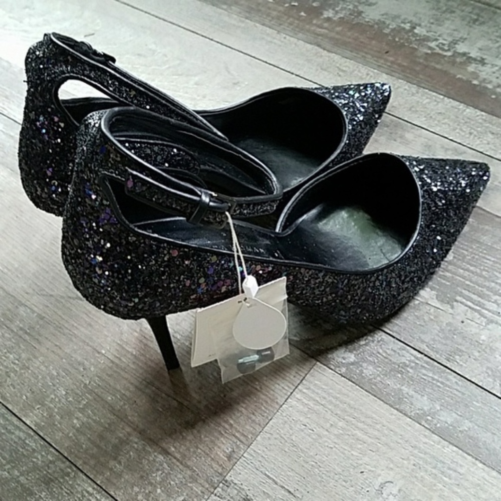 Brand New Women Zara Black Glitter 5" Heels